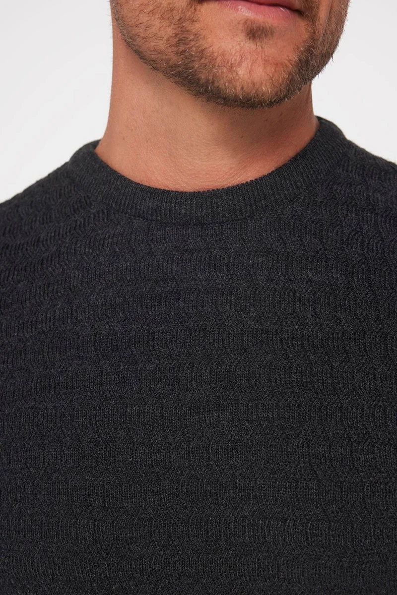 تودورس Slim Fit Crew Neck Self-Patterned Anthracite Men's Knitwear Sweater