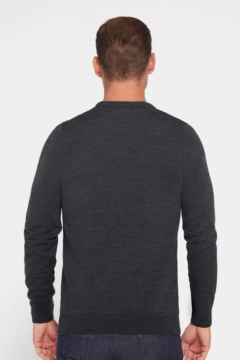 تودورس Slim Fit Crew Neck Self-Patterned Anthracite Men's Knitwear Sweater