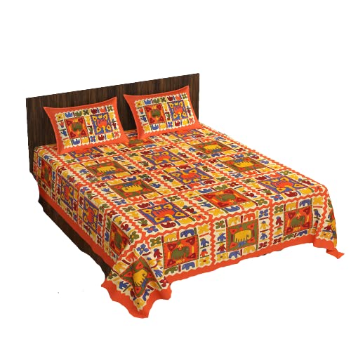 Meejoya 100 Cotton Rajasthani Jaipuri Traditional Floral King Size Double Bed Bedsheet with 2 Pillow Covers Mullti41