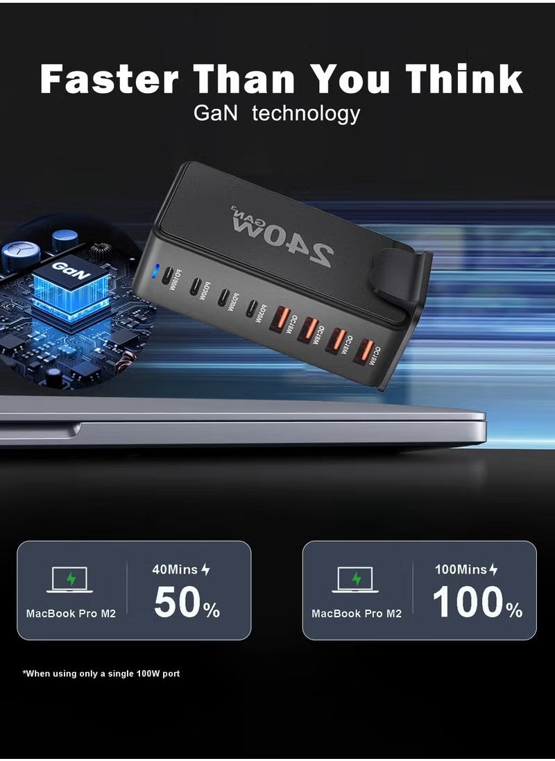 infino 240W USB C Charger Charging Station - 4 منافذ Type -C (100W ، 3x 30W) و 4 منافذ USB (QC18W) - GAN Technology - معتمدة على جهاز MacBook و iPhone و Galaxy و IPAD و Honor وأكثر - سلك الطاقة 1.5m.  - Image 2