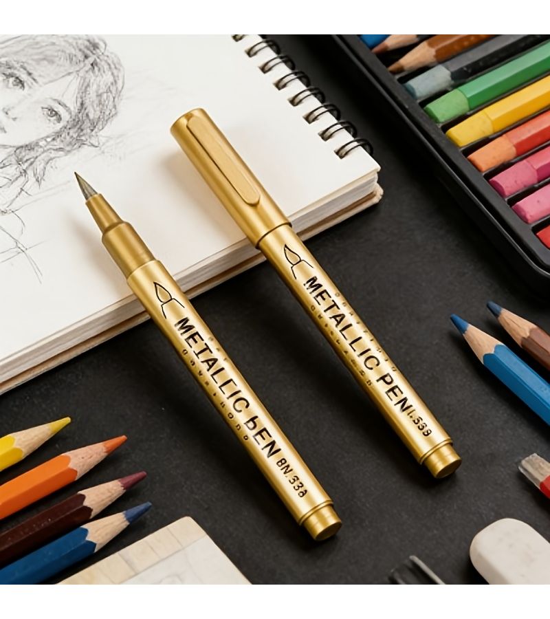 2Pcs Golden And Silvery Dual Color Permanent Markers Waterproof For Stone Glass Metal Art Crafts - Image 1