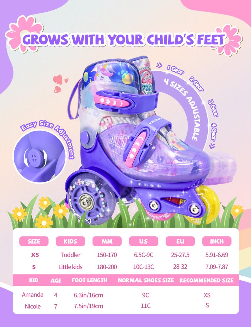 crossmoon Unicorn Toddler Roller Skates, 4 Adjustable Sizes, Fun Light-Up Wheels, Safety Three-Point Type, Breathable Upper, Beginner Roller Skates for Kids, Boys & Girls (Lavender Dream, XS-Small(6.5C-9C US)) - Image 5
