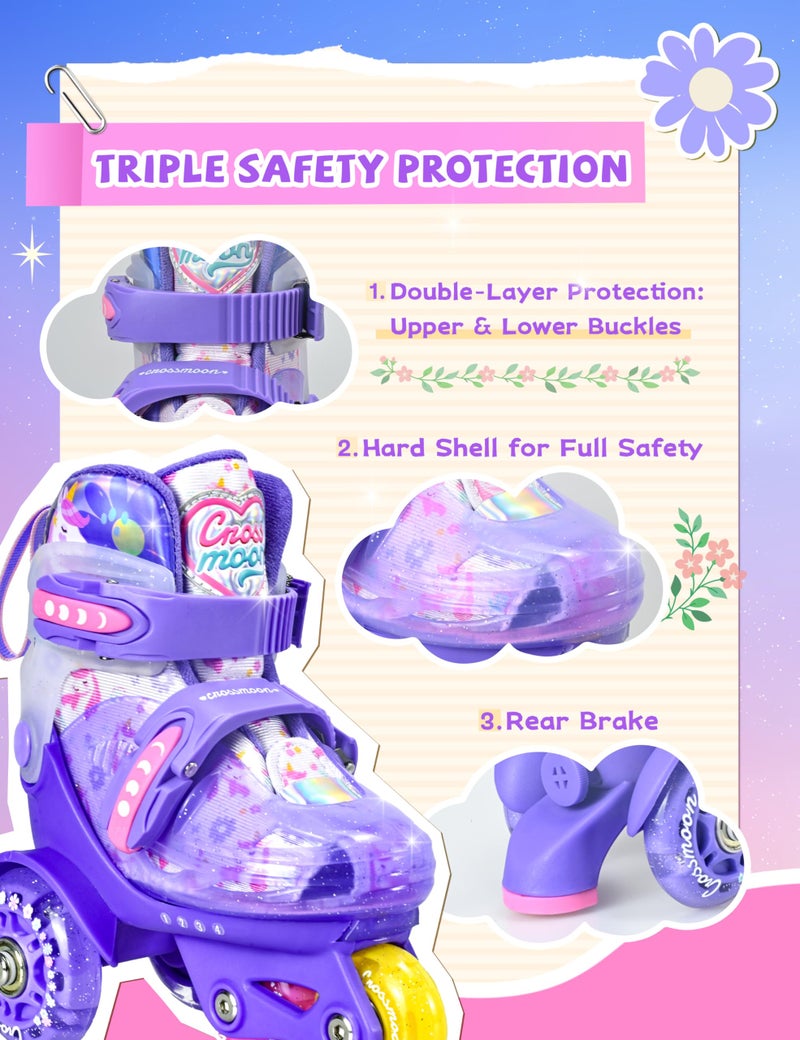 crossmoon Unicorn Toddler Roller Skates, 4 Adjustable Sizes, Fun Light-Up Wheels, Safety Three-Point Type, Breathable Upper, Beginner Roller Skates for Kids, Boys & Girls (Lavender Dream, XS-Small(6.5C-9C US)) - Image 3