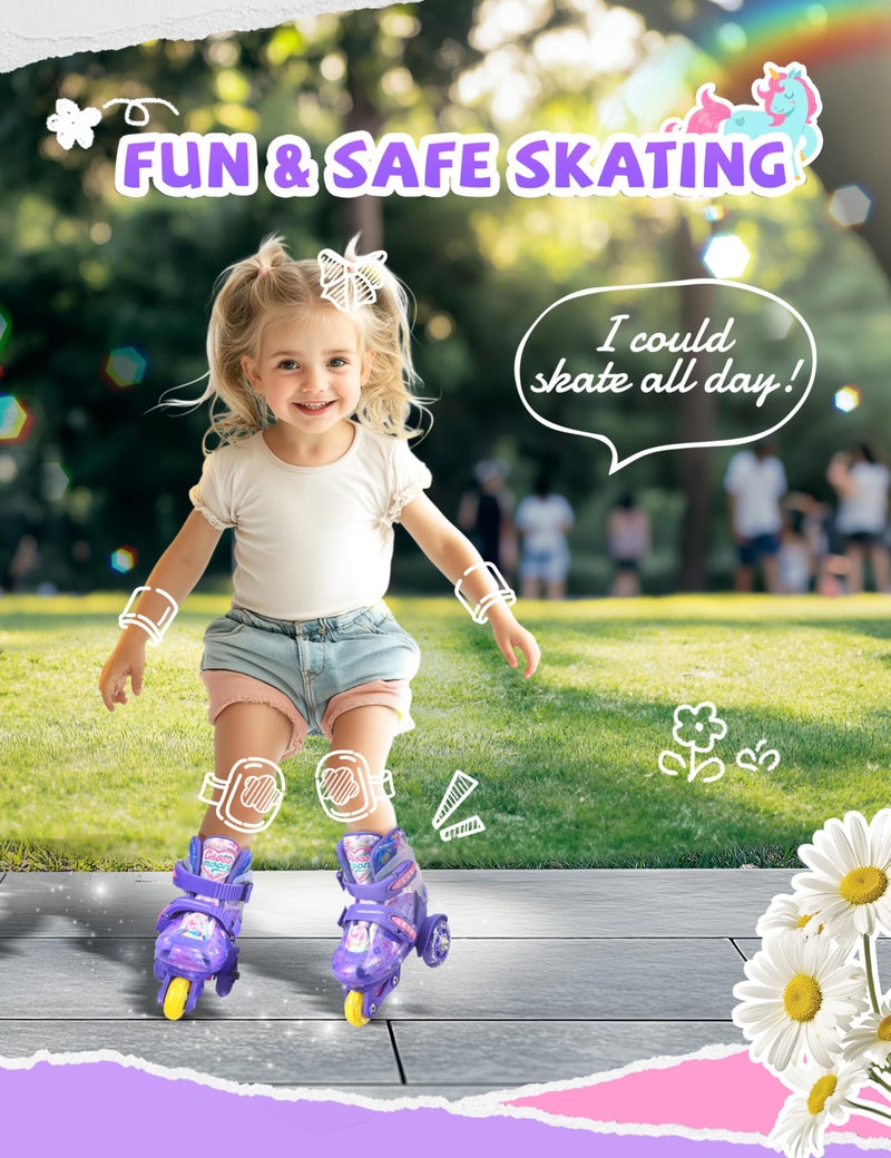 crossmoon Unicorn Toddler Roller Skates, 4 Adjustable Sizes, Fun Light-Up Wheels, Safety Three-Point Type, Breathable Upper, Beginner Roller Skates for Kids, Boys & Girls (Lavender Dream, XS-Small(6.5C-9C US)) - Image 2