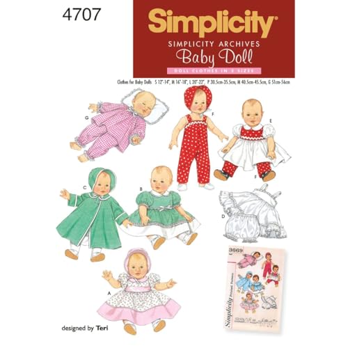 Simplicity سيمبليسيتي 4707 نمط خياطة ملابس دمية بيبي عتيقة للفتيات بواسطة تيري، A (S-L) - Image 1