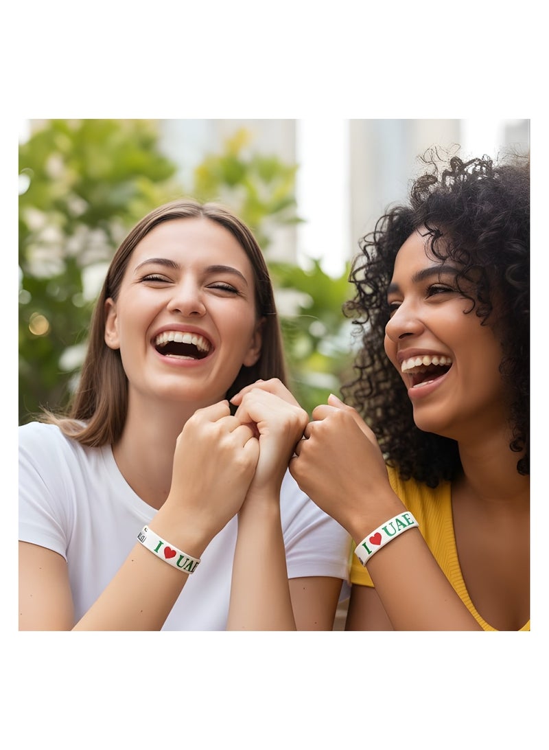 أساور معصم من السيليكون للاحتفال بالإمارات العربية المتحدة - أساور مطاطية للاحتفالات والمناسبات والمهرجانات - أساور معصم متينة ومريحة للأطفال والكبار وجميع الأعمار - هدايا وهدايا تذكارية للحفلات - Image 5