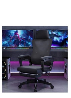 Golden Office Chair Modern Ergonomic Chair Home Executive Lumbar Support with Large Headrest Retractable Footrest（Black）  - Image 1