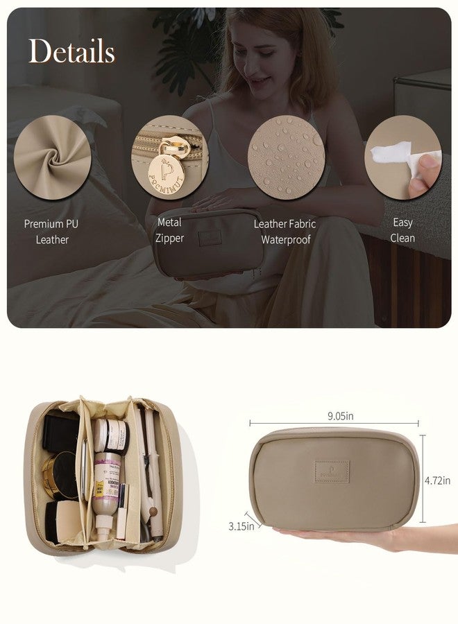 Pocmimut Makeup Bag,Open Flat Makeup Pouch Purse Car Accessories,Travel Essentials Organizer with Divider,Christmas Birthday Gifts for Mom and Lover,Apricot - Image 5