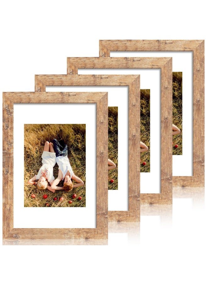 iRahmen 8x12 Picture Frame Set of 4 with High Definition Real Glass, Display 6x8 Pictures with Mat or 8 x 12 Without Mat, Rustic Brown Wood Photo Frames for Tabletop and Wall Mounting - Image 1