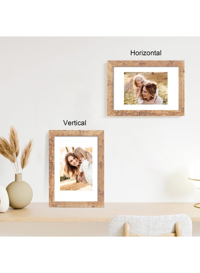 iRahmen 8x12 Picture Frame Set of 4 with High Definition Real Glass, Display 6x8 Pictures with Mat or 8 x 12 Without Mat, Rustic Brown Wood Photo Frames for Tabletop and Wall Mounting - Image 2