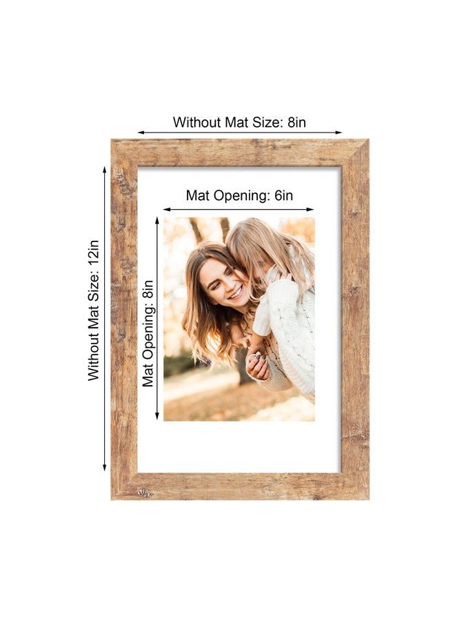 iRahmen 8x12 Picture Frame Set of 4 with High Definition Real Glass, Display 6x8 Pictures with Mat or 8 x 12 Without Mat, Rustic Brown Wood Photo Frames for Tabletop and Wall Mounting - Image 4