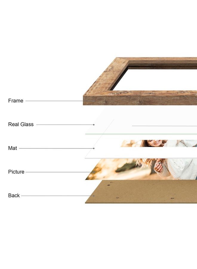 iRahmen 8x12 Picture Frame Set of 4 with High Definition Real Glass, Display 6x8 Pictures with Mat or 8 x 12 Without Mat, Rustic Brown Wood Photo Frames for Tabletop and Wall Mounting - Image 3