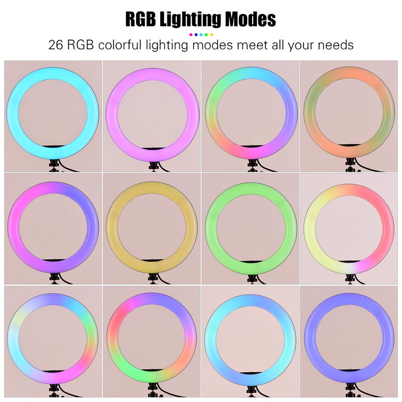 Loquat 10 Inch RGB Colorful LED Ring Light Photography Lamp White/Black - Image 2