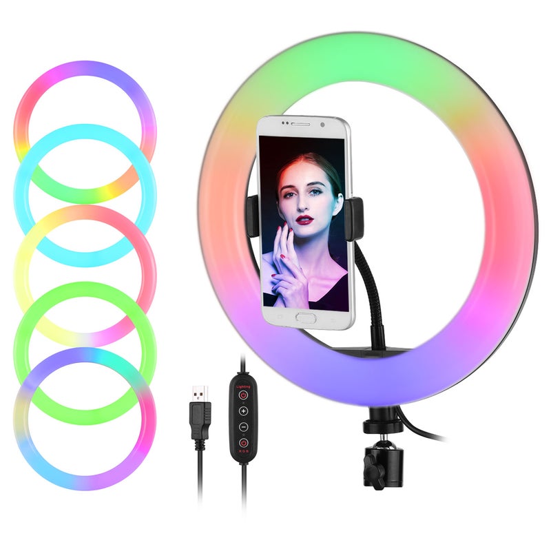 Loquat 10 Inch RGB Colorful LED Ring Light Photography Lamp White/Black - Image 1