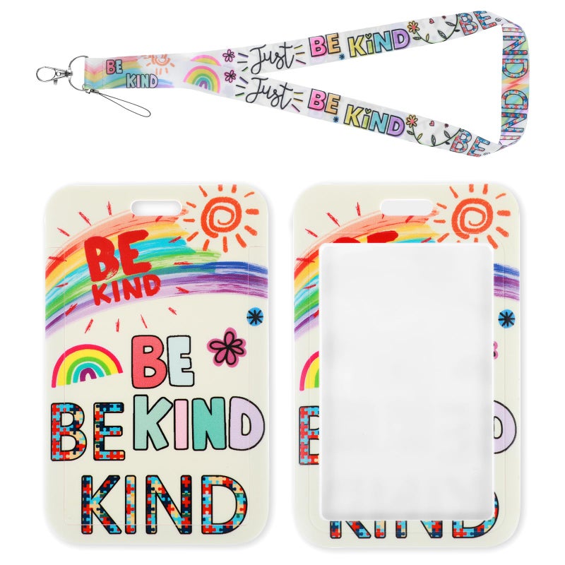 Ymapinc Cute Be Kind Rainbow Lanyard for ID Badge Autism Awareness Puzzle Piece Teacher Lanyard with ID Holder for Women Keys Girls Work School Lanyards for Kids Teens Card Name - Image 1
