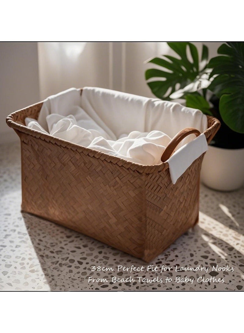 moon-life1 38cm × 26cm × 24cm oversized bamboo storage basket, woven cube storage box with handles, square storage basket, suitable for blankets, clothing, toys, laundry collection and wardrobe organisation. - Image 3