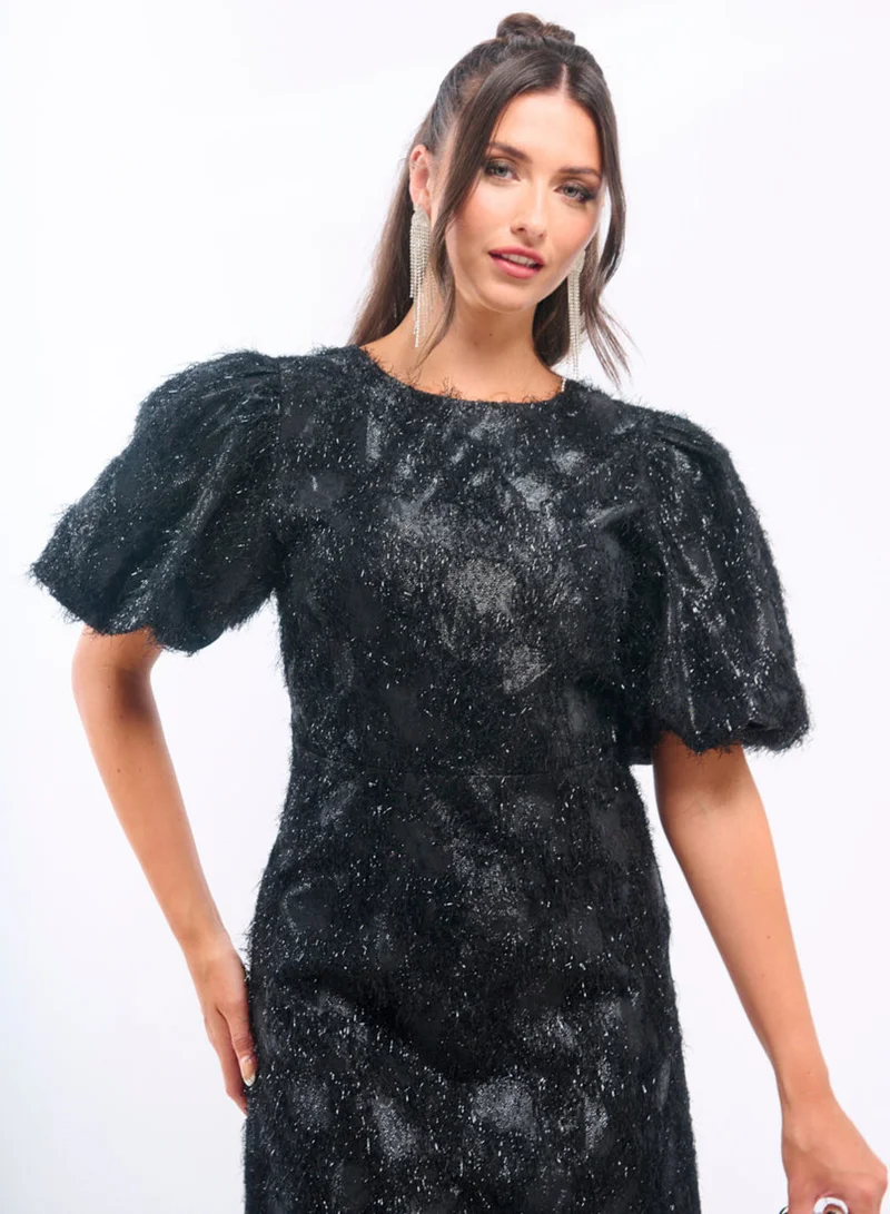 Needs No Label  Black Fluffy Puff Sleeve Mini Dress for Women | Best Price UAE