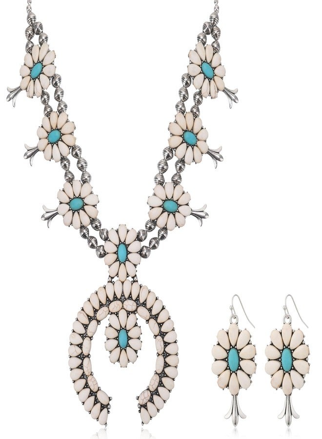 JMScape 4 PCS Western Turquoise Jewelry for Women Boho Vintage Navajo Pearl Necklace Earring Bracelet Ring Set Country Cowgirl Accessories for Gift, Large, Metal, Turquoise - Image 1