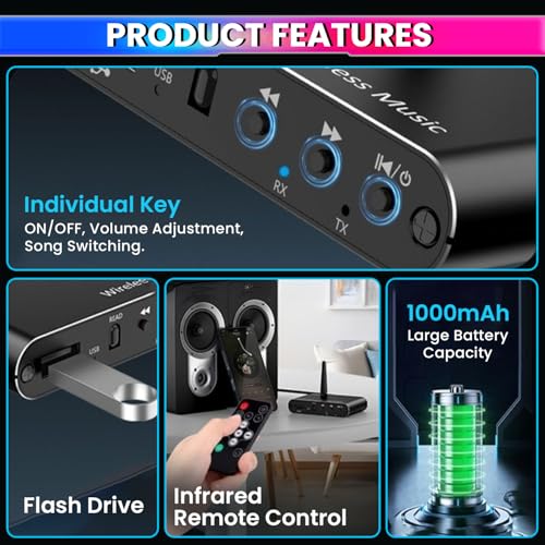 amiciSound Bluetooth 5.4 Receiver Transmitter with Mic and Remote Control, aptX-Adaptive aptX-LL Wireless Audio Adapter for TV, Airplane, Home Stereo, Car with 3.5mm Aux Jack, Dual Connection - Image 3