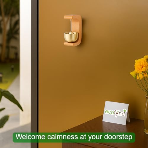 ecofynd 1 Pack Wooden Door Chime with Brass Bell, Self-Adhesive Magnetic Dopamine Door Bell For Home, Shop, Office, Restaurant, Store & Housewarming Gift, Decorative Vintage Wall Mount Serene Acoustic - Image 4