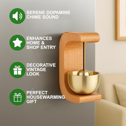 ecofynd 1 Pack Wooden Door Chime with Brass Bell, Self-Adhesive Magnetic Dopamine Door Bell For Home, Shop, Office, Restaurant, Store & Housewarming Gift, Decorative Vintage Wall Mount Serene Acoustic - Image 3