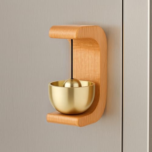 ecofynd 1 Pack Wooden Door Chime with Brass Bell, Self-Adhesive Magnetic Dopamine Door Bell For Home, Shop, Office, Restaurant, Store & Housewarming Gift, Decorative Vintage Wall Mount Serene Acoustic - Image 1