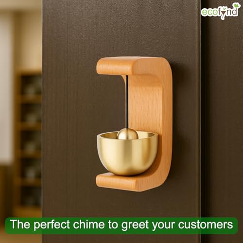 ecofynd 1 Pack Wooden Door Chime with Brass Bell, Self-Adhesive Magnetic Dopamine Door Bell For Home, Shop, Office, Restaurant, Store & Housewarming Gift, Decorative Vintage Wall Mount Serene Acoustic - Image 5