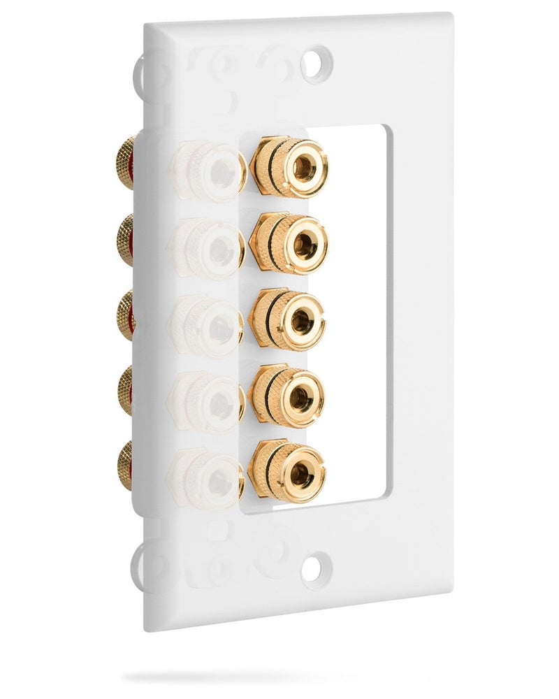 Fosmon [Five Speaker] Home Theater Wall Plate - Premium Quality Gold Plated Copper Banana Binding Post Coupler Type Audio Wall Plate for 5 Speakers (White) - Image 2