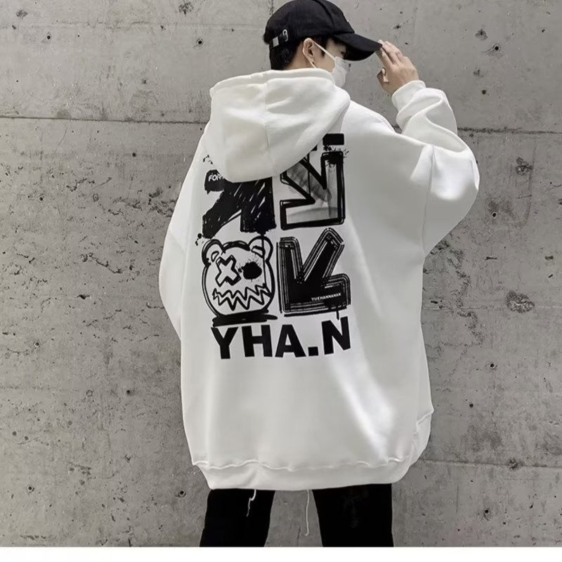 Plus Size Fleece Hoodie Mens Autumn Winter Casual Loose Coat White fleece-lined  - Image 1