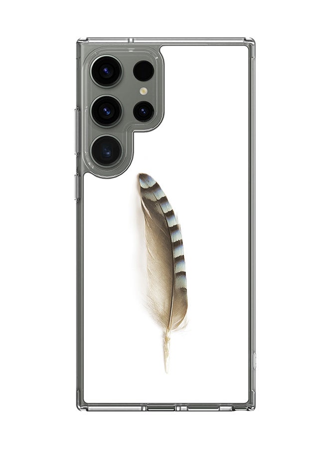 Stylizedd Classic Clear Case for Samsung Galaxy S24 Ultra , Hybrid Soft Case Flexible Edges Anti Drop TPU PC Gel Thin Transparent Cover - Lonely Feather - Image 1