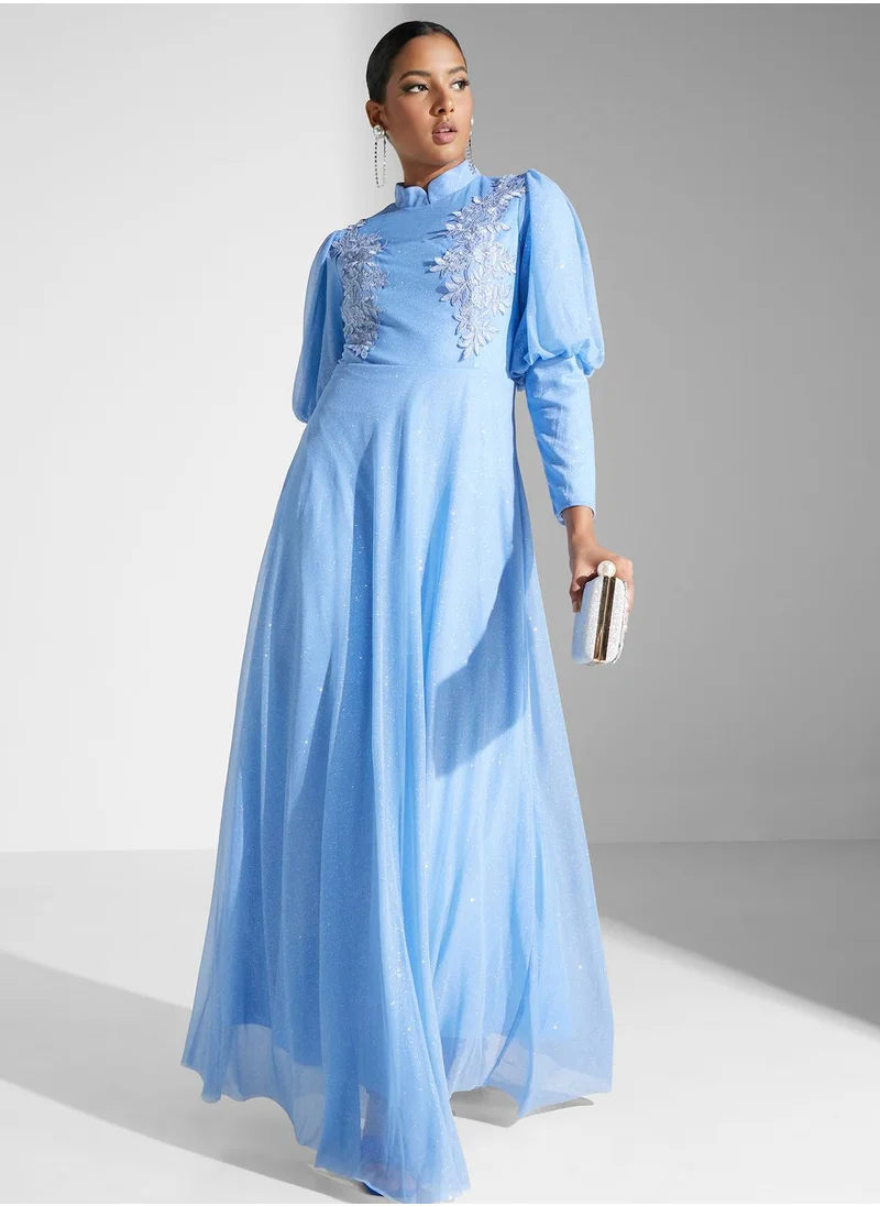 Khizana Embellished Detail Shimmer Dress