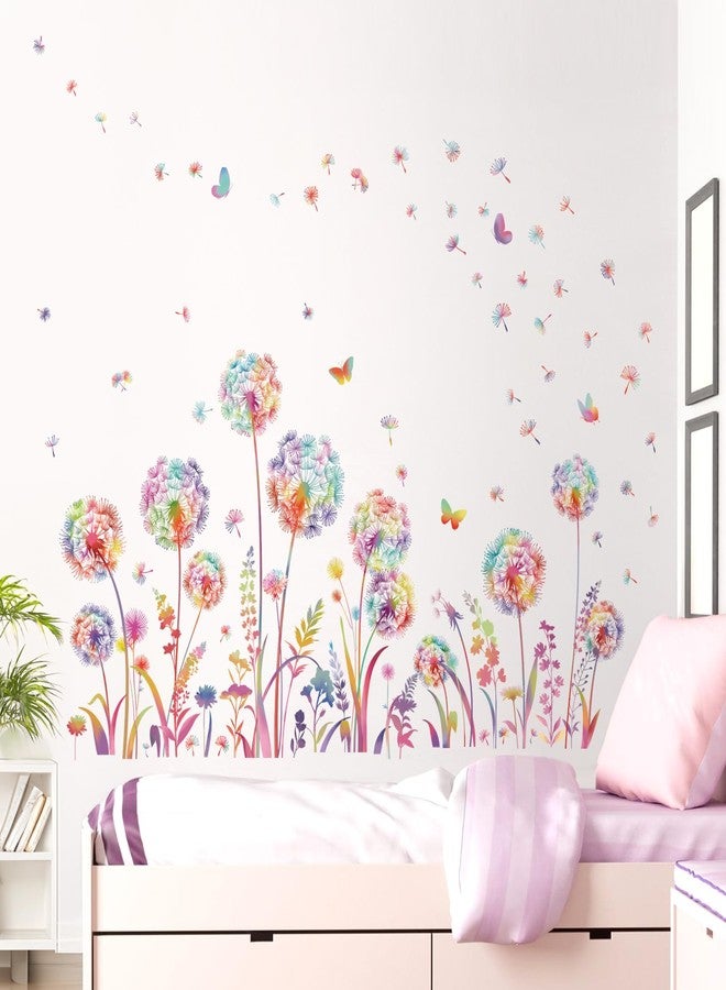 decalmile Colorful Dandelion Flower Wall Decals Flying Floral Butterfly Wall Stickers Living Room Bedroom Nursery Wall Decor - Image 2