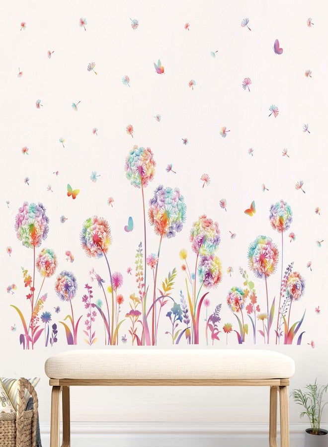 decalmile Colorful Dandelion Flower Wall Decals Flying Floral Butterfly Wall Stickers Living Room Bedroom Nursery Wall Decor - Image 3