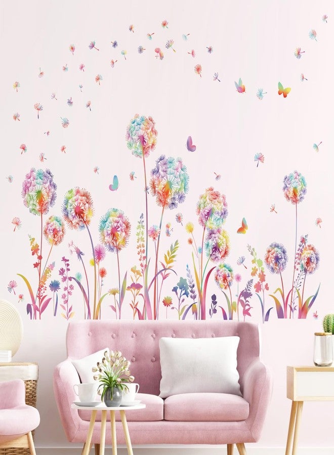 decalmile Colorful Dandelion Flower Wall Decals Flying Floral Butterfly Wall Stickers Living Room Bedroom Nursery Wall Decor - Image 1
