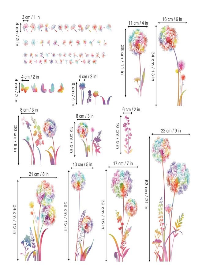 decalmile Colorful Dandelion Flower Wall Decals Flying Floral Butterfly Wall Stickers Living Room Bedroom Nursery Wall Decor - Image 4