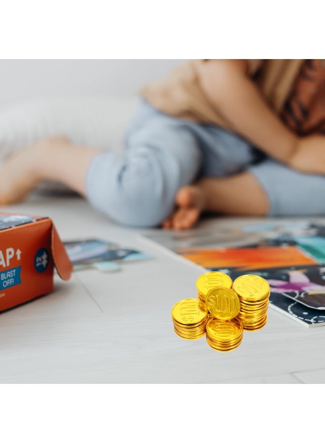 Zikra Pirate Coins, 100pcs Gold Plastic Treasure Coins for Pirate Parties & Halloween - Image 3