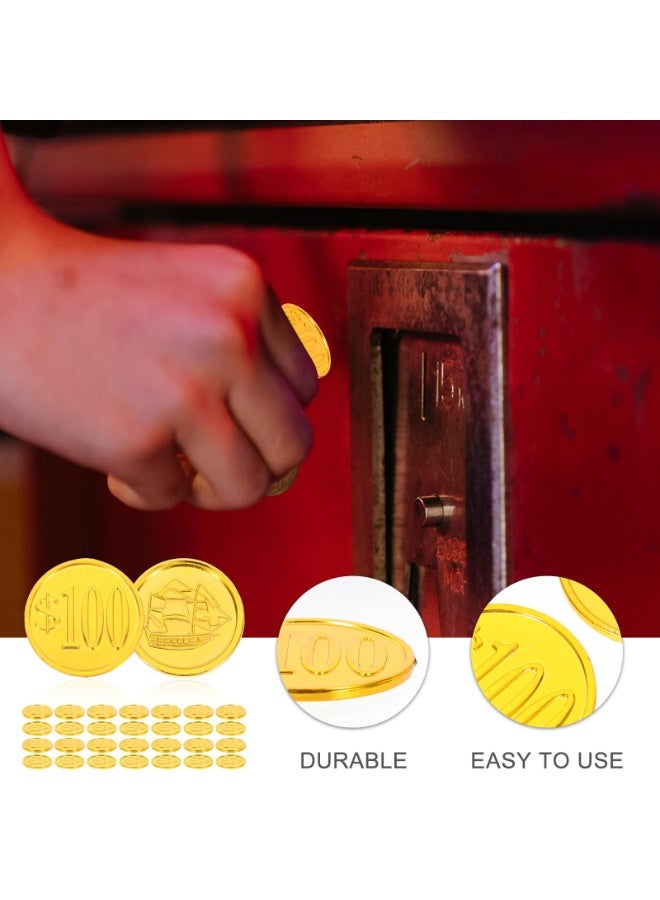 Zikra Pirate Coins, 100pcs Gold Plastic Treasure Coins for Pirate Parties & Halloween - Image 4