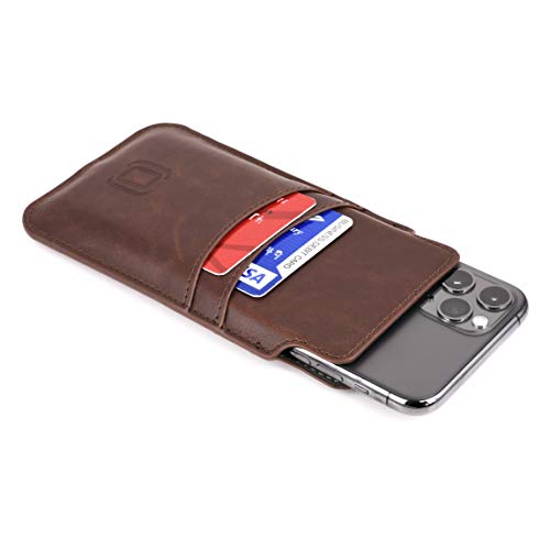 Dockem Provincial Wallet Sleeve for iPhone 11 Pro, XS, X (5.8 inch) – Vintage Vegan Leather Pouch Cover with 2 Card Holder Slots [Brown] - Image 2