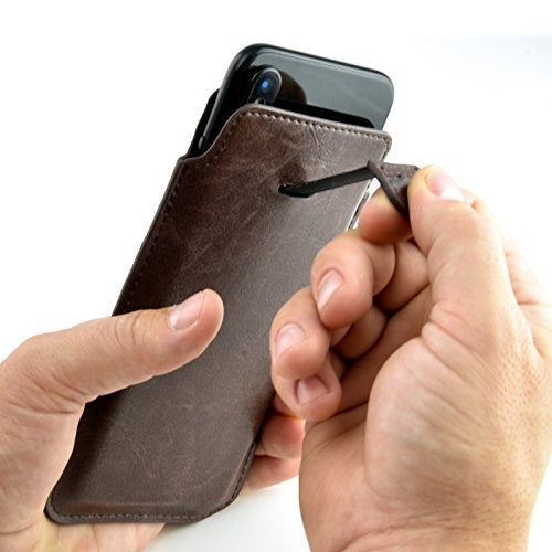 Dockem Provincial Wallet Sleeve for iPhone 11 Pro, XS, X (5.8 inch) – Vintage Vegan Leather Pouch Cover with 2 Card Holder Slots [Brown] - Image 3