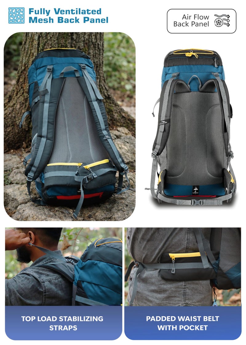 TRAWOC TREKELITE 60L Travel Backpack Hiking Trekking Bag Camping Rucksack for Men & Women with Water Proof Rain Cover/Shoe Compartment MHK004, 3 Year Warranty, English Blue - Image 3