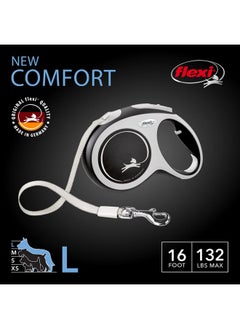 Flexi FLEXI® New Comfort Retractable Dog Leash (Tape), Ergonomic, Durable and Tangle Free Pet Walking Leash for Dogs Up to 132 lbs, 16 ft, Large, Black/Grey  - Image 2