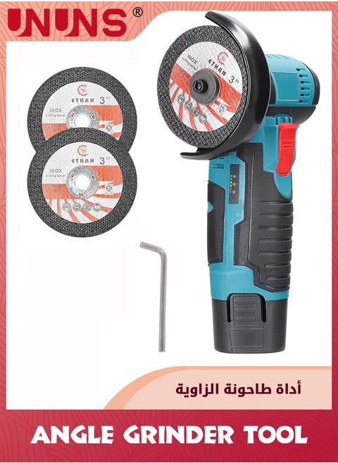 Angle Grinder Tool,Mini Angle Grinder Cordless 12V 19500RPM With 2PCS Cutting Blade-s For Cutting Deburring Derusting Grinder Tool,Blue