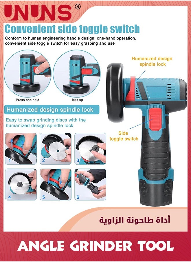 UNUNS - أداة طاحونة الزاوية، طاحونة زاوية صغيرة لاسلكية 12 فولت 19500 دورة في الدقيقة مع 2 قطعة شفرة قطع - لأغراض القطع وإزالة البروز وإزالة الصدأ، زرقاء - Image 1