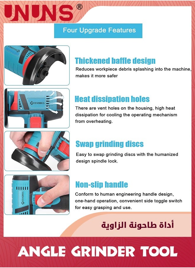 UNUNS - أداة طاحونة الزاوية، طاحونة زاوية صغيرة لاسلكية 12 فولت 19500 دورة في الدقيقة مع 2 قطعة شفرة قطع - لأغراض القطع وإزالة البروز وإزالة الصدأ، زرقاء - Image 1