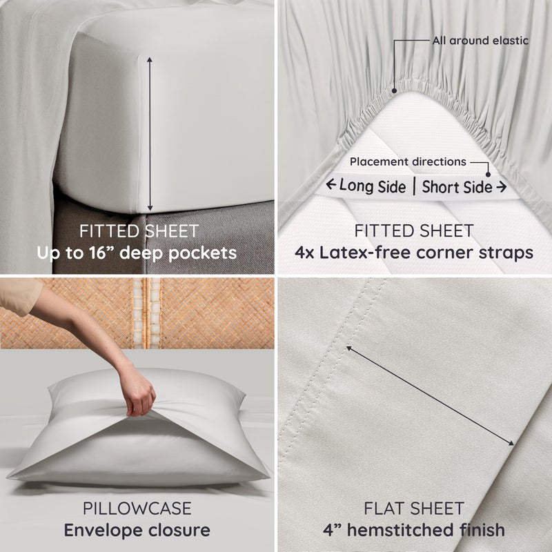 Bambaw Queen Sheet Set â€“ 4pcs 100% Viscose Derived from Bamboo Sheets Set, Cooling Sheets for Night Sweats, Soft Queen Sheets, Hotel Luxury Bed Sheets Set, 16'' Deep Pockets (Moonlight Gray) - Image 5