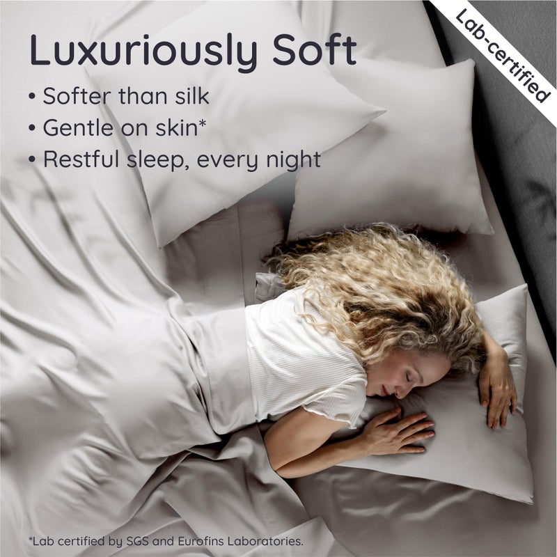 Bambaw Queen Sheet Set â€“ 4pcs 100% Viscose Derived from Bamboo Sheets Set, Cooling Sheets for Night Sweats, Soft Queen Sheets, Hotel Luxury Bed Sheets Set, 16'' Deep Pockets (Moonlight Gray) - Image 4