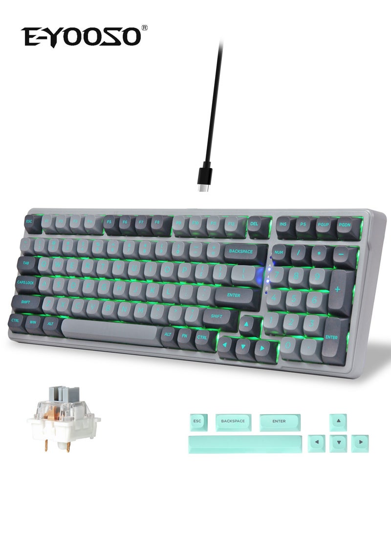 E-YOOSO Z99 Mechanical Wired Gaming Keyboard 99-Key Compact Gasket Mount with Pre-Lubed Linear Hot-Swappable Switches Sound-Dampening Foam LED Green Backlit Grey for PC Mac Everyday Use - Image 1