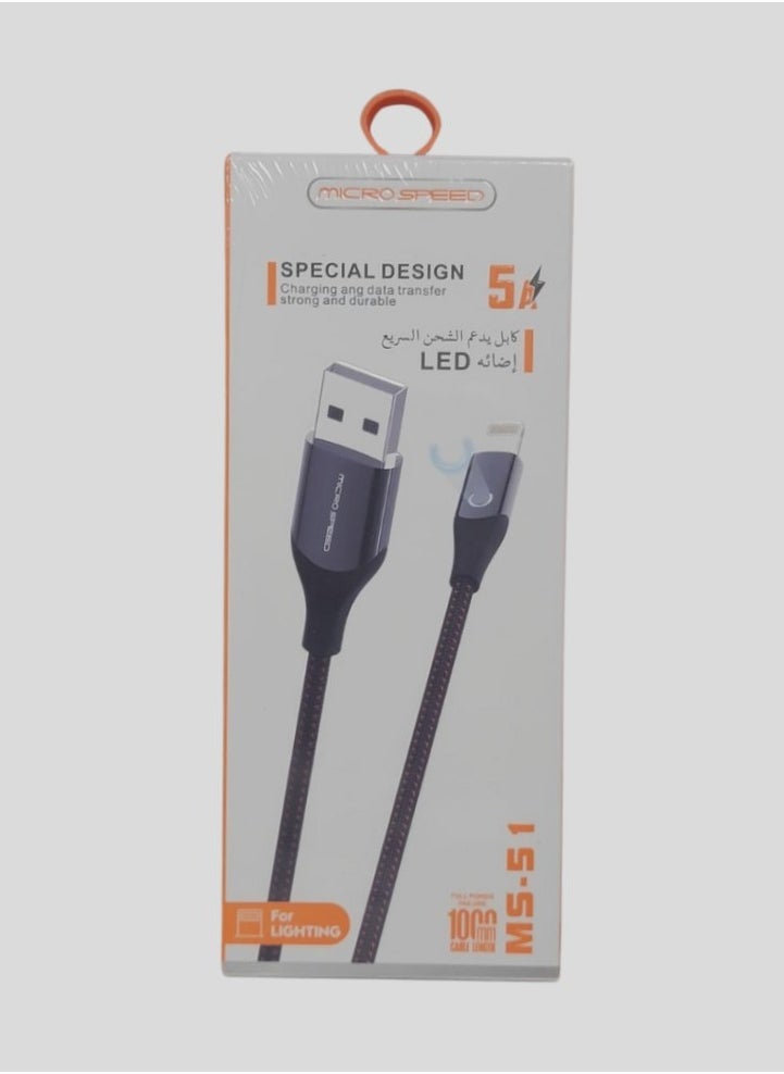 الذاكرة السريعة كيبل ايفون USB متر 1 قماش -م/MS-51 إضائة LED ماركة ميكروسبيد  - Image 2