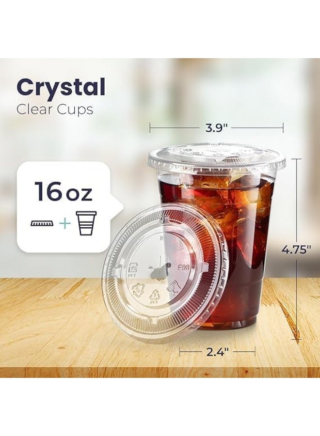 Disposable Coffee Cups 100 Pack 16 oz Plastic Iced Coffee Cups with Flat Lids and Straws Disposable Clear Cup BPA Free Cup for Party Smoothie Cold Drinks Juice Milkshake Bubble Boba Tea - Image 3