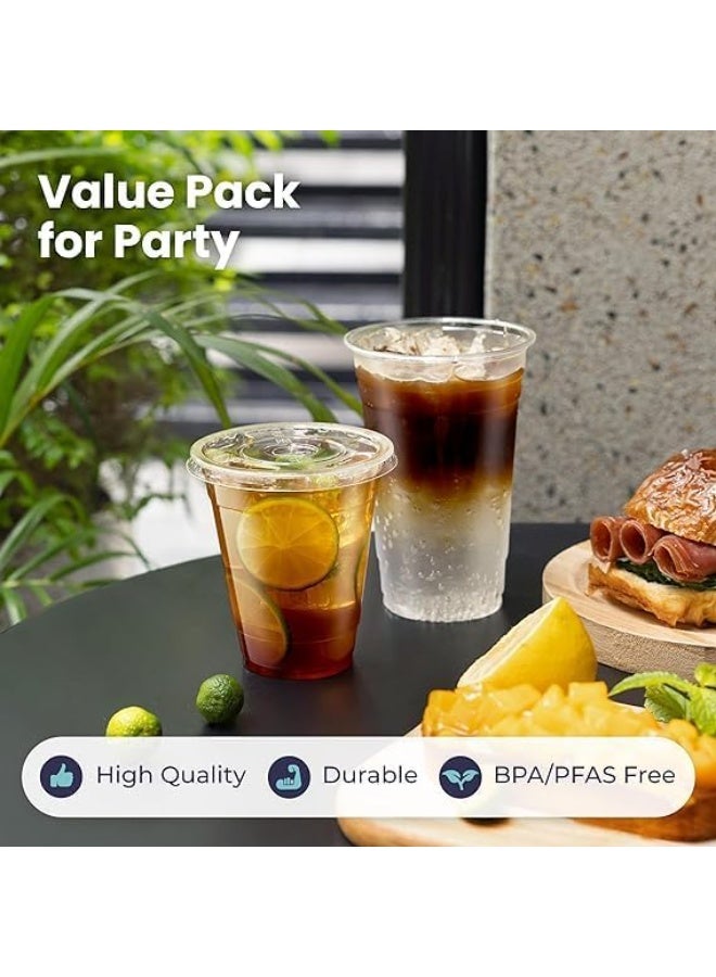 Disposable Coffee Cups 100 Pack 16 oz Plastic Iced Coffee Cups with Flat Lids and Straws Disposable Clear Cup BPA Free Cup for Party Smoothie Cold Drinks Juice Milkshake Bubble Boba Tea - Image 5